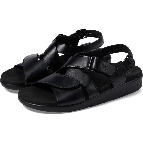 SAS Women 5.5M Black Huggy Leather Adjustable Cross Strap Sandals Comfort LB8-11 - Picture 1 of 8